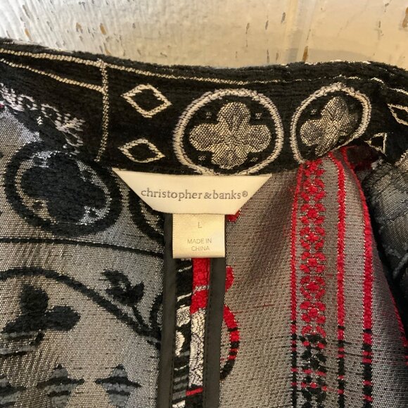 Christopher & Banks Tapestry Blazer Zipper Front women's large red, grey, silver - Picture 4 of 7